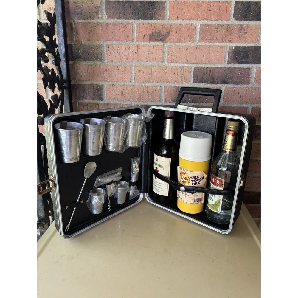 Vintage 1960S Travel Bar Case-mid-Century Pub Suitase-complete Set Sealed Tools